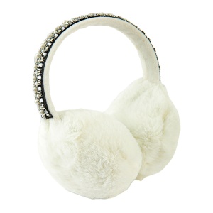 Acoperitori pentru urechi, protectie impotriva frigului, model casti dama rotunde, accesorizate cu margelute, tematica royal fashion, marime universala, bej