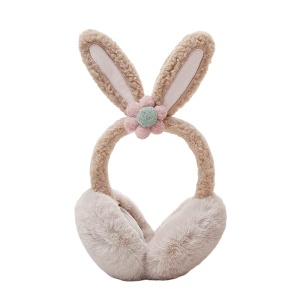 Acoperitori pentru urechi, protectie impotriva frigului, model casti dama cu urechiuse de iepuras si fundita, tematica flower bunny, marime universala, maro