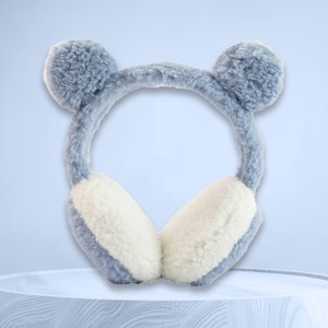 Acoperitori pentru urechi, protectie impotriva frigului, model casti dama pufoase cu urechiuse de ursulet, tematica funny winter, marime universala, albastre - Img 2