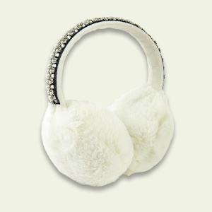 Acoperitori pentru urechi, protectie impotriva frigului, model casti dama rotunde, accesorizate cu margelute, tematica royal fashion, marime universala, bej - Img 4