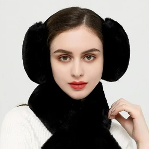 Acoperitori pentru urechi, protectie impotriva frigului, model casti care se poarta pe spatele capului, tematica fluffy and warm, unisex, marime universala, negre - Img 2