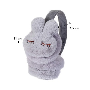Acoperitori pentru urechi, protectie impotriva frigului, model casti pentru copii, tematica sleepy bunny, marime universala, gri - Img 4