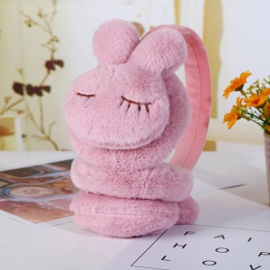 Acoperitori pentru urechi, protectie impotriva frigului, model casti pentru copii, tematica sleepy bunny, marime universala, roz inchis - Img 2