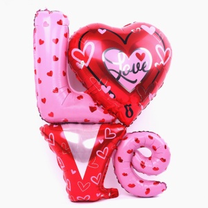 Balon iubire, decor inima si scris „Love“, rosu - Img 2