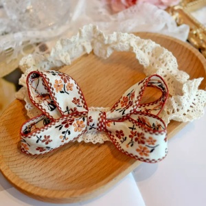 Bentita elastica pentru copii, model crosetat, accesoriu funda delicata, 0-12 luni, crem - Img 4