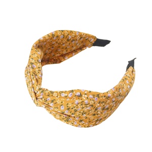 Bentita pentru par cu nod, model clasic elegant, cu imprimeu floral, marime universala, galbena - Img 2