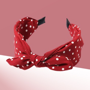 Bentita pentru par, model feminin, cu imprimeu buline chic si detaliu fundita, marime universala, rosu inchis - Img 2