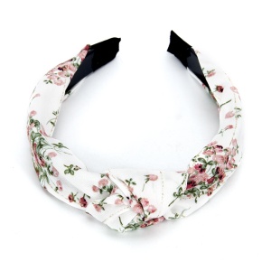 Bentita pentru par, model nod de cravata imprimeu floral, alba, marime standard - Img 3