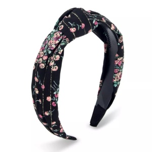 Bentita pentru par, model nod de cravata imprimeu floral, neagra, marime standard - Img 2