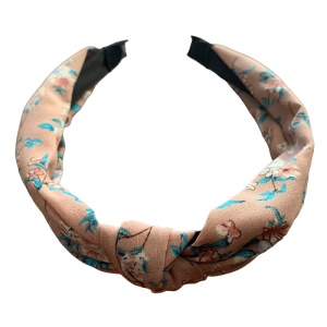 Bentita pentru par, model nod de cravata imprimeu floral, roz, marime standard