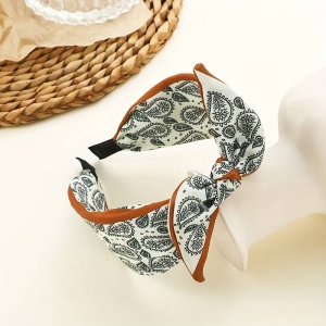 Bentita pentru par, model versatil si elegant cu funda, imprimeu floral, tematica fashion style, marime universala, maro - Img 2