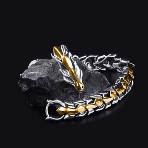 Bratara barbati, model dragon asiatic, dimensiune fixa, aurie, - Img 2