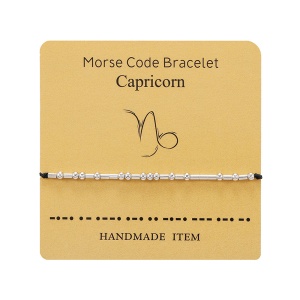 Bratara cod morse zodiac capricorn, argintiu, creata manual, neagra, , unisex
