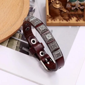 Bratara cu accesorii multiple, model retro, reglabila, tematica vintage style, unisex, maro inchis, - Img 3