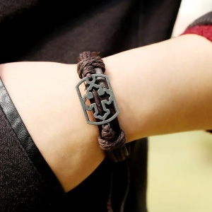 Bratara cu cruce si scut, model retro old cross, reglabila, unisex, maro, - Img 2