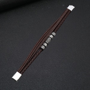Bratara cu rune celtice si accesorii multiple, model funie impletita, tematica mistery world, unisex, maro, - Img 3