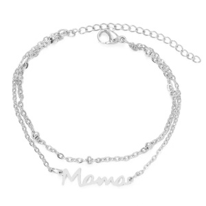 Bratara dama, dublata, model cel mai frumos cuvant, pandantiv mama, cu accesorii bilute, reglabila, argintie