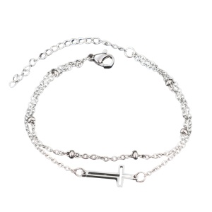 Bratara dama, dublata, model religios, pandantiv cruce, cu accesorii bilute, argintie