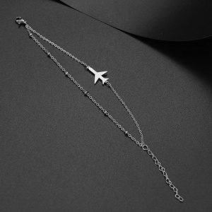 Bratara dama, dublata, model travel, pandantiv avion, cu accesorii bilute, reglabila, argintie - Img 4