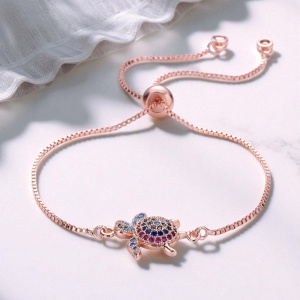 Bratara dama, model delicat tip tenis cu pandantiv broscuta, tematica cute and trendy, reglabila, rose gold - Img 3
