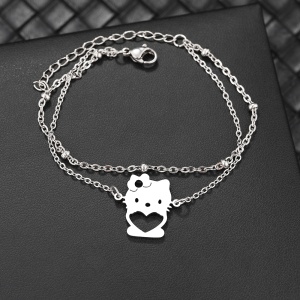 Bratara dama, model dublat cu accesorii bilute, tematica desene animate, pandantiv love kitty, reglabila, argintie - Img 2