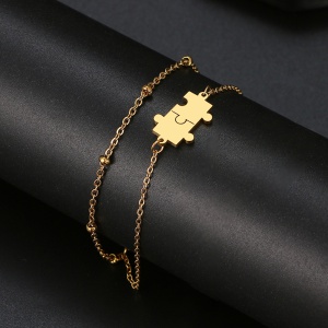 Bratara dama, model dublat cu accesorii bilute, tematica perfect match, pandantiv piese de puzzle, reglabila, aurie - Img 3
