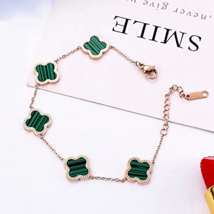 Bratara dama, model norocos, M2, trifoi cu 4 foi, bronz, reglabila, cu accesorii verzi - Img 2