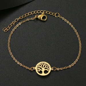 Bratara dama, model tree of life, pandantiv rotund copacul vietii, reglabila, aurie - Img 3