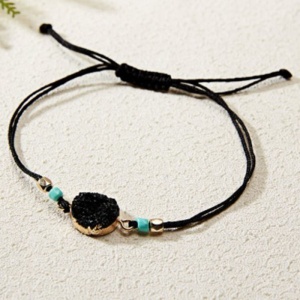 Bratara dama, sfoara, reglabila, model make a wish, accesoriu rotund, neagra - Img 4