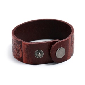 Bratara de piele ecologica, cu model imprimat istoric, tematica old fashion, unisex, maro deschis, - Img 4