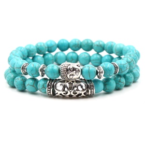 Bratara din roca semipretioasa, pandantiv budha, creata manual, turcoaz, unisex
