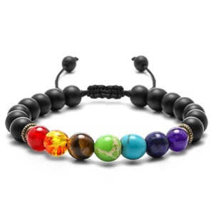 Bratara energetica creata manual, din roca vulcanica , 7Chakras, pietre semipretioase, unisex, reglabila, negru mat