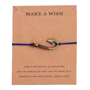 Bratara make a wish, tip sfoara, pandantiv carlig de undita cu snur albastru marin, M2, unisex