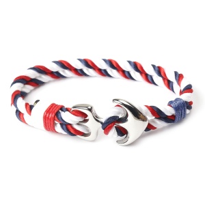 Bratara marinar cu ancora, alba cu rosu, unisex,