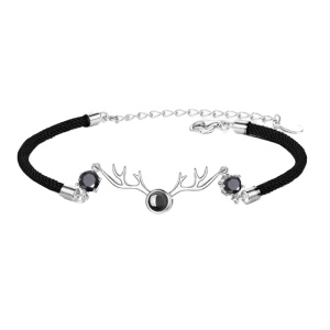 Bratara model cerb, cristale semipretioase, snur negru, proiectie Te iubesc in 100 limbi, argintie, dimensiune reglabila, unisex