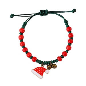 Bratara reglabila, tematica de Craciun, model accesorizat cu caciulita de spiridus, tematica happy winter, unisex, rosu