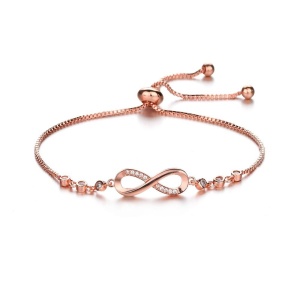 Bratara tenis semnul infinitului cu cristale si pietre semipretioase, zirconiu, rose gold, reglabila
