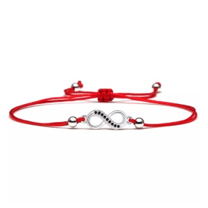 Bratara tip sfoara, reglabila, pandantiv semnul infinitului cu cristale, unisex, rosie