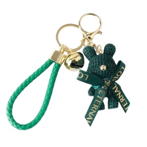 Breloc, model cu ursulet, imitatie de tesatura, accesorii asortate, prindere cu inel si carlig, tematica lovely bear, unisex, verde