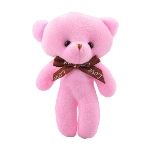 Breloc, model cu ursulet prietenos, accesorizat cu fundita de cadou, tematica I love you, roz