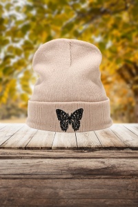 Caciula dama, model minimalist cu fluturas, tematica snow butterfly, marime universala, maro deschis - Img 3