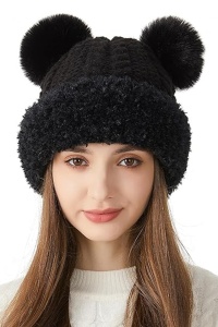 Caciula dama, model vesel calduros cu pom pom, tematica cozy winter, marime universala, neagra