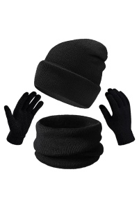 Caciula dama, set 3 piese, model cu manusi si fular tip guler asortate, captuseala calduroasa, tematica cozy winter, marime universala, neagra - Img 2