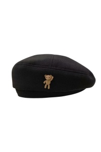 Caciula dama, tip basca, accesorizata cu ursulet cute, model elegant, tematica I love bears, marime universala, neagra