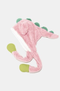 Caciula pentru adulti, model moale si calduros cu dinozaur, tematica jurasic world, unisex, roz - Img 3