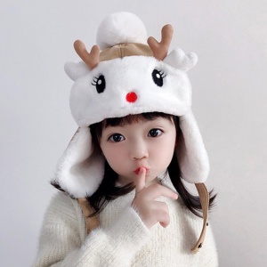 Caciula pentru copii, calduroasa, model cu fata vesela, cu ochisori, nasuc si urechi de caprioara, prindere in doua moduri cu capse, tematica I’m a happy deer, 1 – 5 ani, maro - Img 3