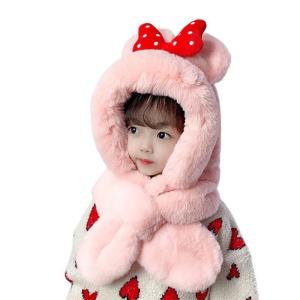 Caciula pentru copii, calduroasa, model voluminos cu urechiuse, accesoriu funda gigantica cu buline, tematica my lovely kid, 1 – 5 ani, roz - Img 2