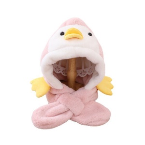 Caciula pentru copii, moale si calduroasa, model cu pinguin zgribulit, tematica picioruse vesele, 2 – 5 ani, roz