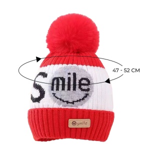 Caciula pentru copii, moale si calduroasa, model cu pom pom, tematica smile you are the best, 2 – 8 ani, rosie - Img 3