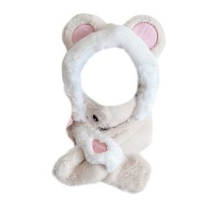 Caciula pentru copii, model calduros cu masca, cu urechiuse si inimioara de soricel, tematica guess who I am, 2 – 6 ani, bej